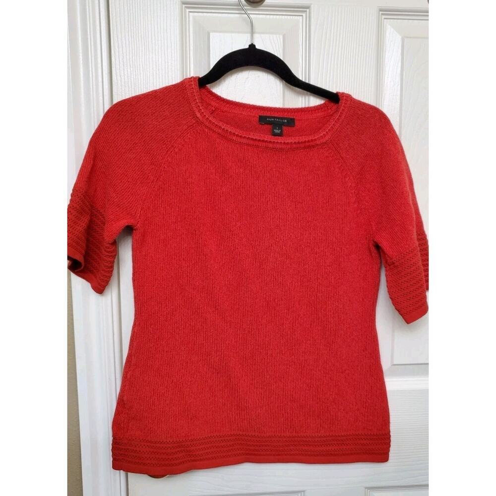Ann Taylor Red Short Sleeve Sweater Top Women's Size S Cotton Viscose